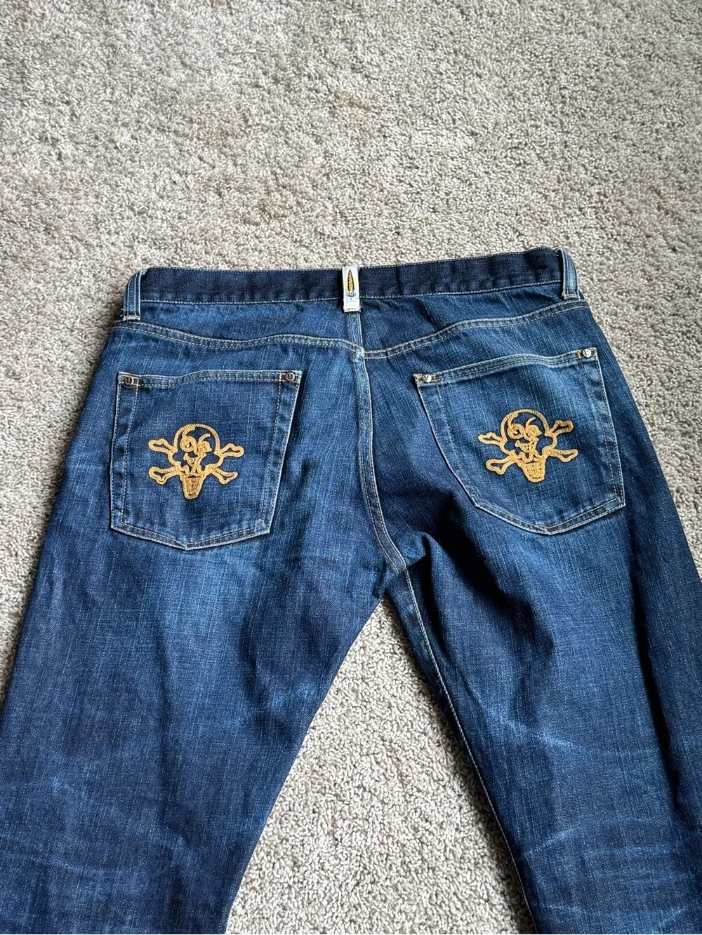 RARE Billabong Boys Club Ice Cream embroidered distressed Jeans skull medium